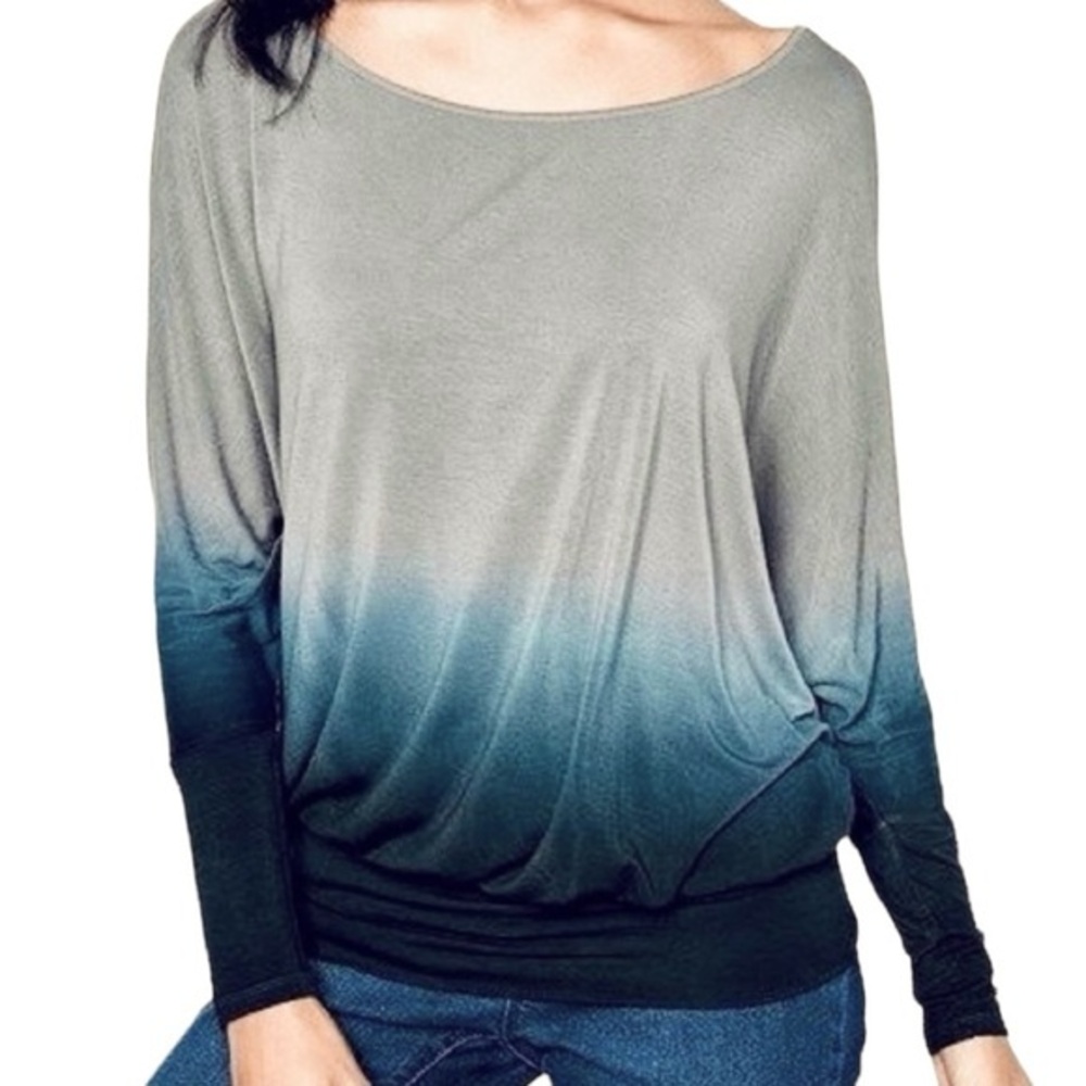 VENUS Gray Indigo Navy Blue Ombré Draped Boatneck Top